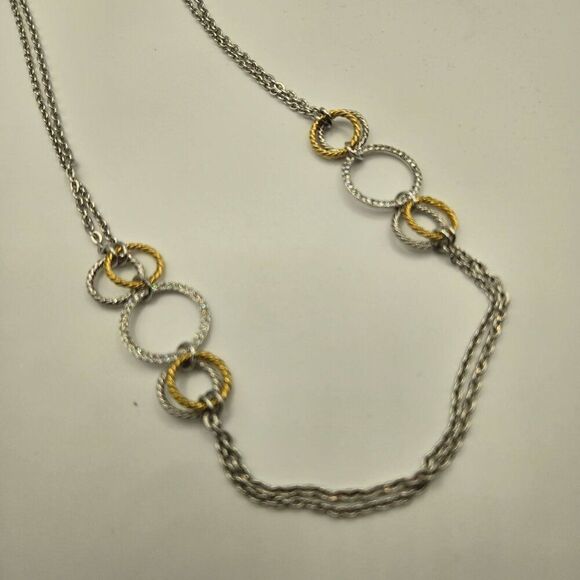 TCS Touchstone Crystal Swarovski Silver Gold Tone Double Chain Necklace - Picture 2 of 5